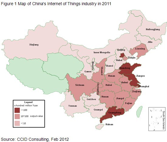  2011年中国物联网产业分布图